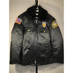 Vintage US Police RETIRED flight Quilted Bomber Lined Jacket Sz 38R Brass Button